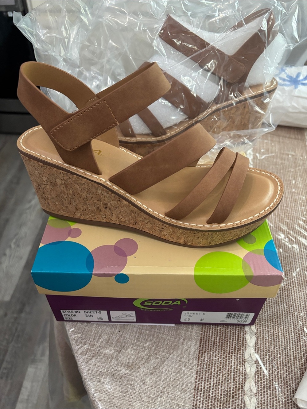 Soda Brown Cork Wedge Sandals for Women